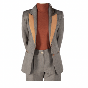 Striped wool and orange eco-suede blazer 